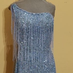 SCALA short one shouldered beaded fringe dress in dol size 6